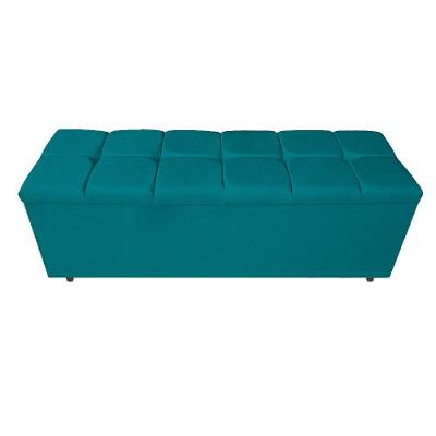 Calçadeira Estofada Manchester 140cm Casal Suede Azul Turquesa