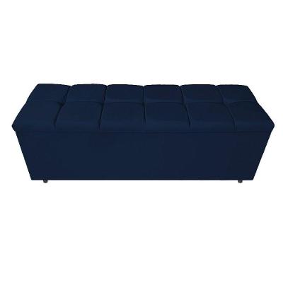 Calçadeira Estofada Manchester 140 Cm Casal Suede Azul Marinho