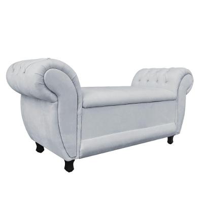 Recamier Com Baú Grécia Namoradeira Calçadeira Suede Cinza