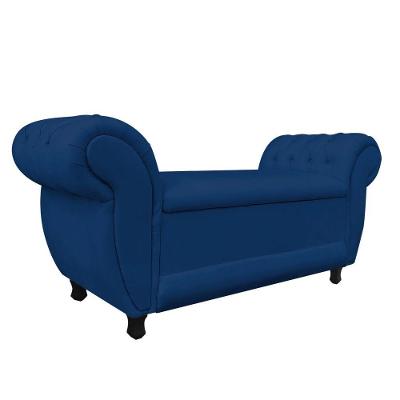 Recamier com Baú Grécia Suede Azul Marinho