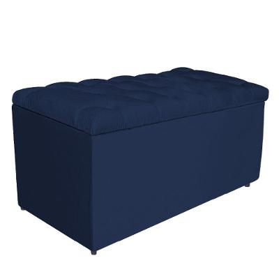 Calçadeira estofada 90 Cm Solteiro Suede Azul Marinho