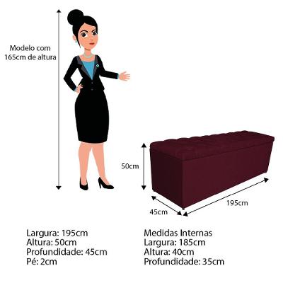 Calçadeira Liverpool 195cm King Size Suede Bordô
