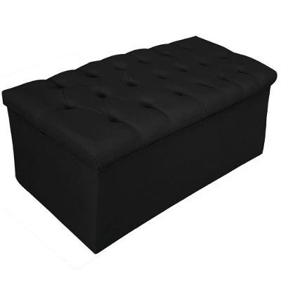 Calçadeira Baú estofada Mel 90 Cm Solteiro com Capitonê Suede Preto