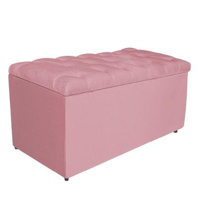 Calçadeira estofada 90 Cm Solteiro Suede Rosa Bebê