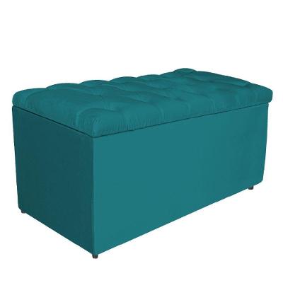 Calçadeira Estofada Liverpool 90cm Solteiro Suede Azul Turquesa