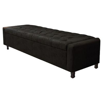 Calçadeira Baú Queen Everest P02 160cm Para Cama Box Suede - Doce Sonho Móveis Preto