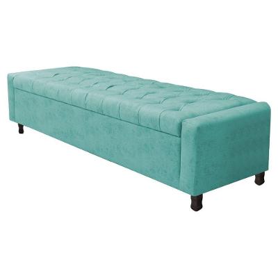 Calçadeira Baú Casal Everest P02 140cm Para Cama Box Suede - Doce Sonho Móveis Azul Tiffany