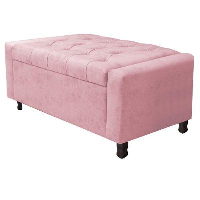 Calçadeira Baú Solteiro Everest P02 90 Cm Para Cama Box Suede - Amarena Móveis Rosa Bebê