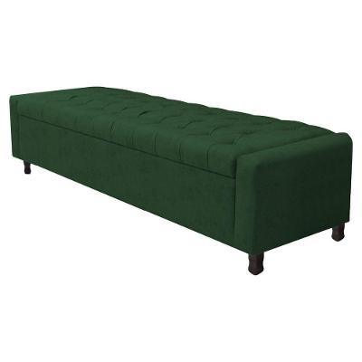 Calçadeira Baú Queen Everest P02 160cm Para Cama Box Suede - Doce Sonho Móveis Verde