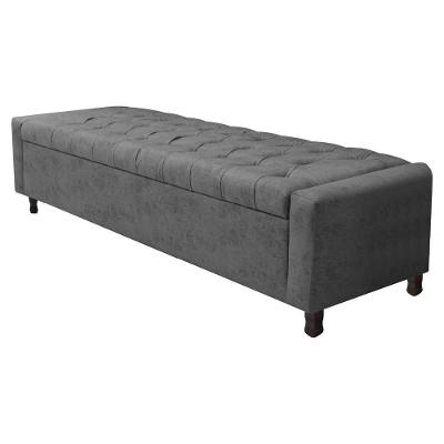 Calçadeira Baú Queen Everest P02 160 Cm Para Cama Box Linho - Amarena Móveis Chumbo