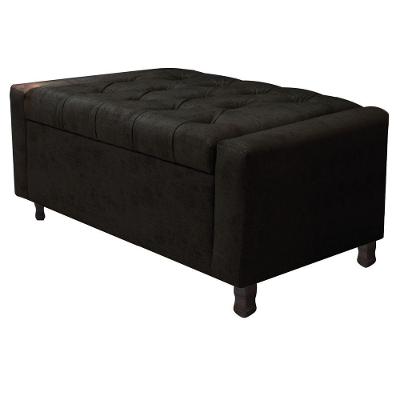 Calçadeira Baú Solteiro Everest P02 90 Cm Para Cama Box Suede - Amarena Móveis Preto