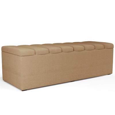 Calçadeira Recamier Baú Casal 140X50 Cm Linho Bege Escuro