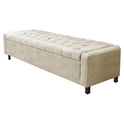 Calçadeira Baú Casal Everest P02 140 Cm Para Cama Box Linho - Amarena Móveis Bege