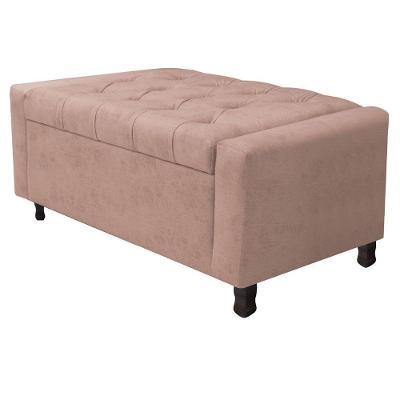 Calçadeira Baú Solteiro Everest P02 90cm Para Cama Box Suede - Doce Sonho Móveis Rosê