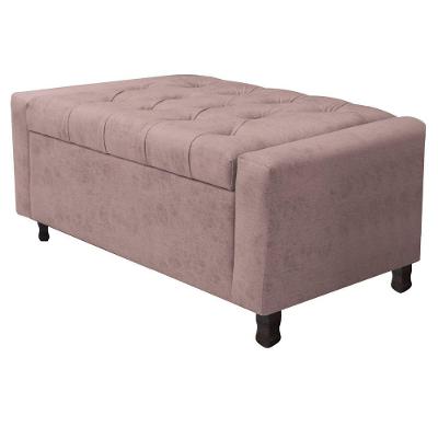 Calçadeira Baú Solteiro Everest P02 90 Cm Para Cama Box Linho - Amarena Móveis Rosê