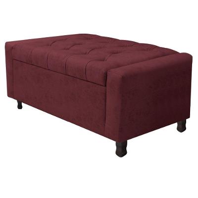 Calçadeira Baú Solteiro Everest P02 90cm Para Cama Box Suede - Doce Sonho Móveis Bordô