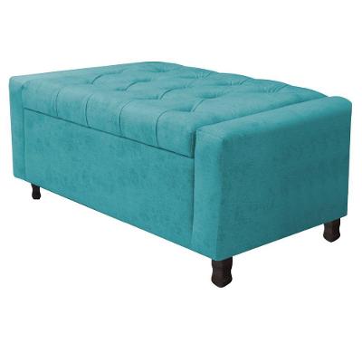Calçadeira Baú Solteiro Everest P02 90cm Para Cama Box Suede - Doce Sonho Móveis Azul Turquesa