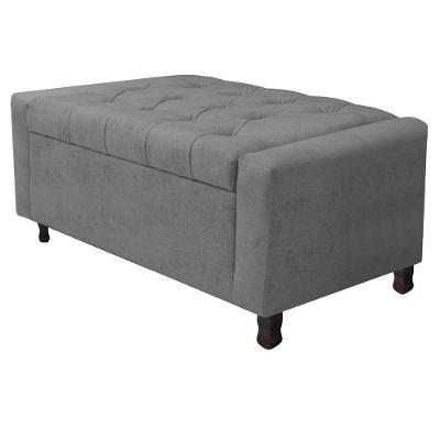 Calçadeira Baú Solteiro Everest P02 90cm Para Cama Box Suede - Doce Sonho Móveis Cinza
