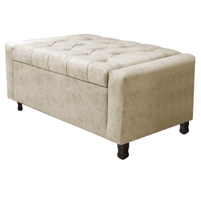 Calçadeira Baú Solteiro Everest P02 90 Cm Para Cama Box Linho - Amarena Móveis Bege