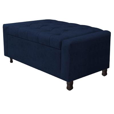 Calçadeira Baú Solteiro Everest P02 90cm Para Cama Box Suede - Doce Sonho Móveis Azul Marinho