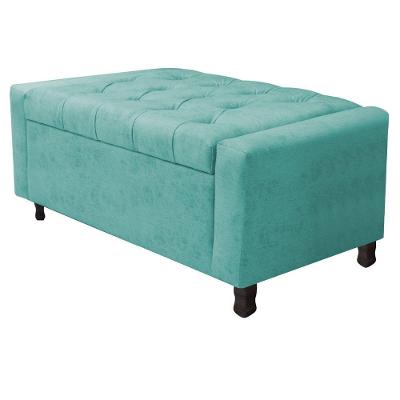 Calçadeira Baú Solteiro Everest P02 90 Cm Para Cama Box Suede - Amarena Móveis Azul Tiffany