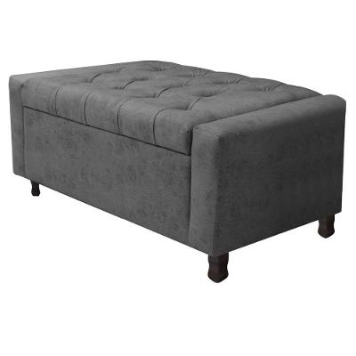 Calçadeira Baú Solteiro Everest P02 90 Cm Para Cama Box Linho - Amarena Móveis Chumbo