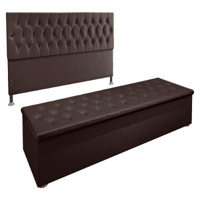 Kit Cabeceira e Calçadeira Baú Queen 1,60m Suede Marrom