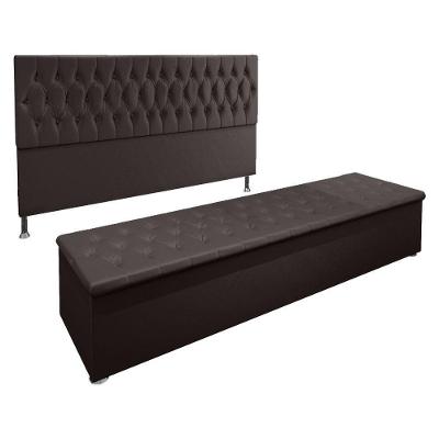 Kit Cabeceira e Calçadeira Baú King 1,95m Suede Marrom