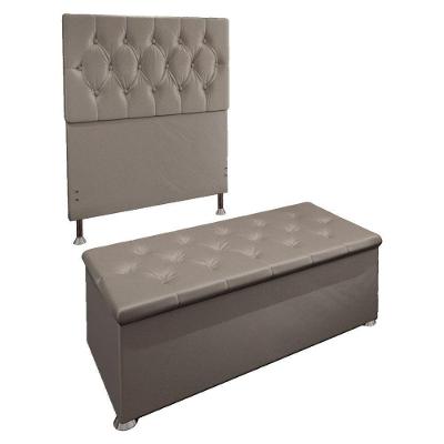 Kit Cabeceira e Calçadeira Baú Solteiro 0,90m Suede Bege