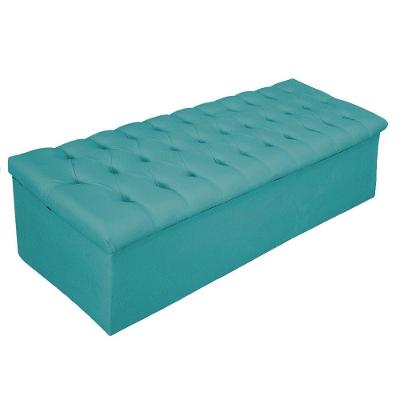 Calçadeira Baú Estofada 140cm Casal Azul Turquesa Adj Decor