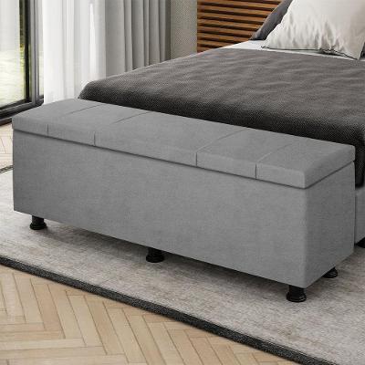 Baú Sapateira Estofada Casal King Size 195 Cm Venus Veludo Skybox Cinza