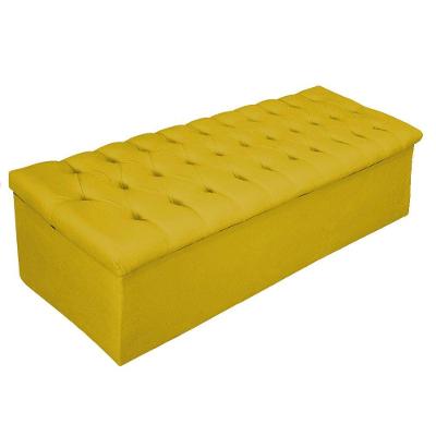 Calçadeira Baú Estofada 140cm Casal Suede Amarelo Adj Decor