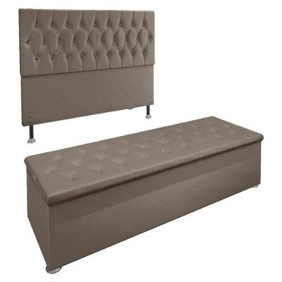 Kit Cabeceira e Calçadeira Baú Casal 1,40m Suede Bege