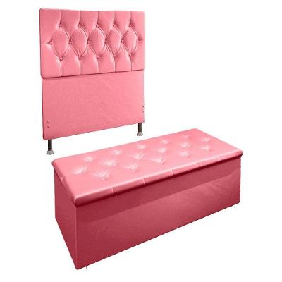 Kit Cabeceira e Calçadeira Baú Solteiro 0,90m Suede Rosa