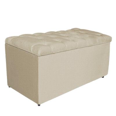 Calçadeira Estofada Liverpool 90cm Solteiro Linho Bege