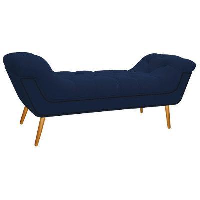 Calçadeira Estofada 140 Cm Casal Suede Azul Marinho