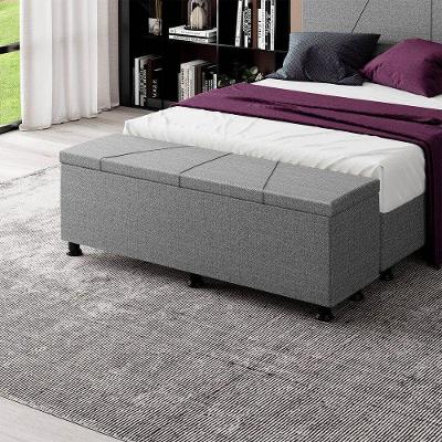 Baú Sapateira Estofada Casal Queen Size 160 Cm Júpiter Linho Skybox Cinza