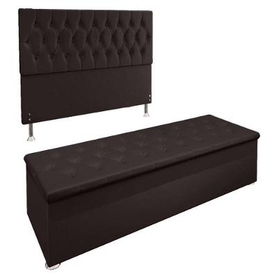 Kit Cabeceira e Calçadeira Baú Casal 1,40m Suede Marrom