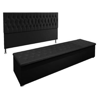 Kit Cabeceira e Calçadeira Baú King 1,95m Suede Preto