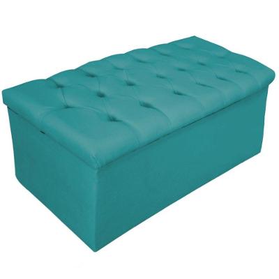Calçadeira Baú Estofada 90cm Solteiro Suede Turquesa