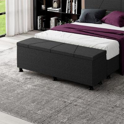 Baú Sapateira Estofada Casal Queen Size 160 Cm Júpiter Linho Skybox Preto