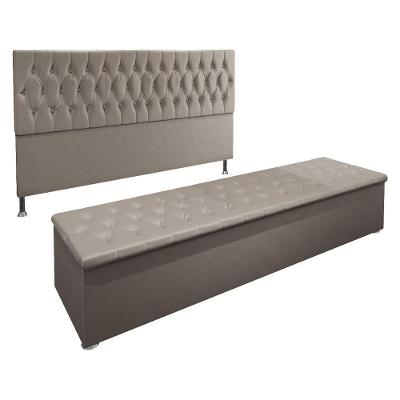 Kit Cabeceira e Calçadeira Baú King 1,95m Suede Bege
