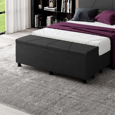 Baú Sapateira Estofada Casal King Size 195 Cm Júpiter Corino Skybox Preto