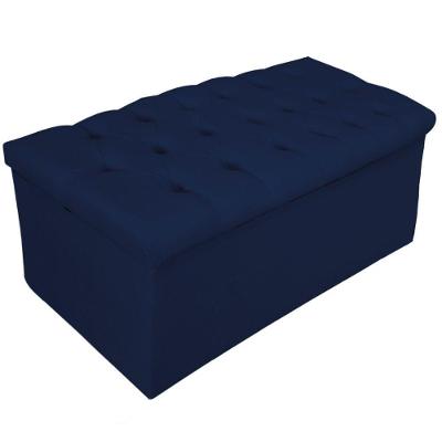 Calçadeira Baú Estofada 90cm Solteiro Suede Azul Adj Decor