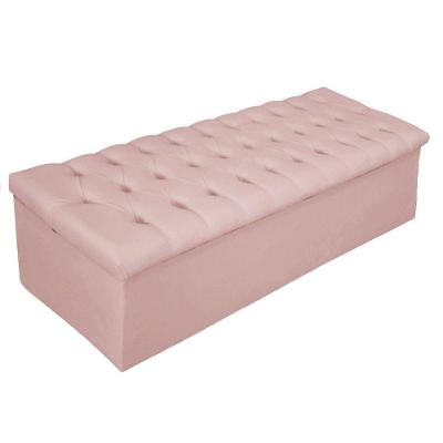 Calçadeira Baú Estofada 140cm Casal Suede Rosê Adj Decor