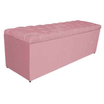 Calçadeira Estofada Liverpool 140cm Casal Suede Rosa Bebê