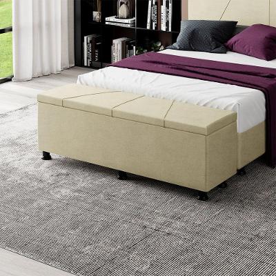 Baú Sapateira Estofada Casal Queen Size 160 Cm Júpiter Veludo Skybox Bege