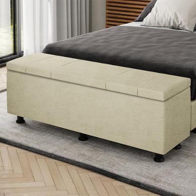 Baú Sapateira Estofada Casal Queen Size 160 Cm Venus Veludo Skybox Bege