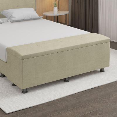 Baú Sapateira Estofada Casal 140 Cm Terra Veludo Skybox Bege