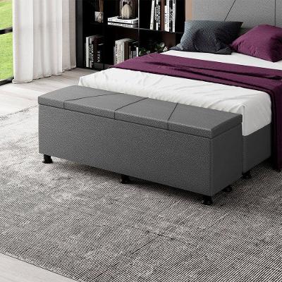 Baú Sapateira Estofada Casal 140 Cm Júpiter Corino Skybox Cinza
